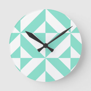Seafoam Green Geometric Deco Cube Patroon Ronde Klok