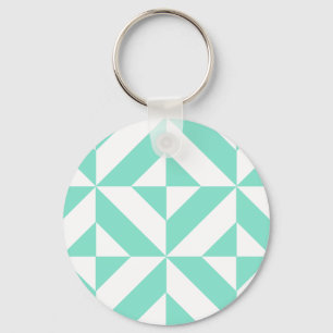 Seafoam Green Geometric Deco Cube Patroon Sleutelhanger