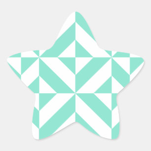 Seafoam Green Geometric Deco Cube Patroon Ster Sticker
