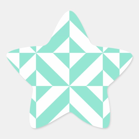 Seafoam Green Geometric Deco Cube Patroon Ster Sticker (Voorkant)