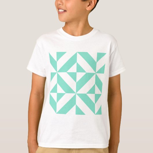 Seafoam Green Geometric Deco Cube Patroon T-shirt (Voorkant)