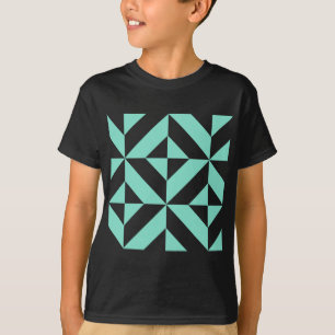 Seafoam Green Geometric Deco Cube Patroon T-shirt