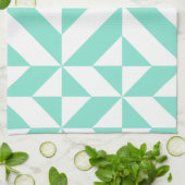 Seafoam Green Geometric Deco Cube Patroon Theedoek (Gevouwen)