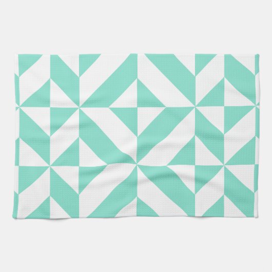 Seafoam Green Geometric Deco Cube Patroon Theedoek (Horizontaal)