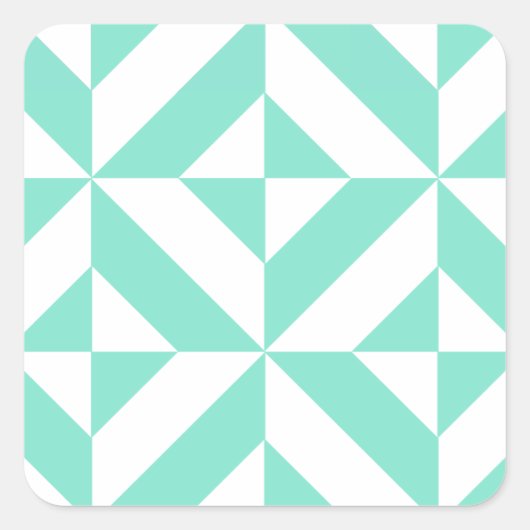 Seafoam Green Geometric Deco Cube Patroon Vierkante Sticker (Voorkant)