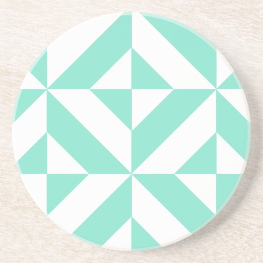 Seafoam Green Geometric Deco Cube Patroon Zandsteen Onderzetter (Voorkant)