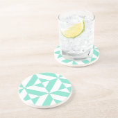 Seafoam Green Geometric Deco Cube Patroon Zandsteen Onderzetter (Zijkant)