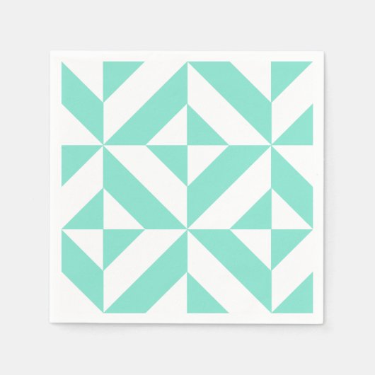 Seafoam Green Geometric Deco Patroon Servetten (Voorkant)