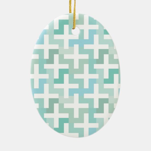 Seafoam Green Geometric Keramisch Ornament (Achterkant)