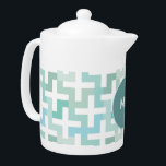 Seafoam Green Geometric Theepot<br><div class="desc">Stijlvol en trendy modern geometrisch patroon. Hier getoond in schaduwen van zeelui groen voor die volledig grafische blik</div>