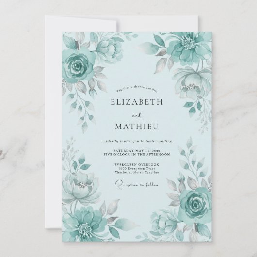 Seafoam Green Lush Spring Wedding Kaart (Voorkant)