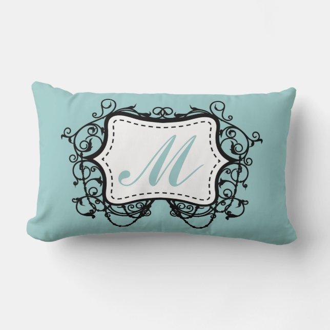 Seafoam Green Monogrammed Kussen (Voorkant)