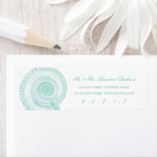 Seafoam Green Seashell Return Address Label (Insitu)