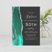 Seafoam Green Silver Agate Dark 50th Birthday Kaart (Staand voorkant)