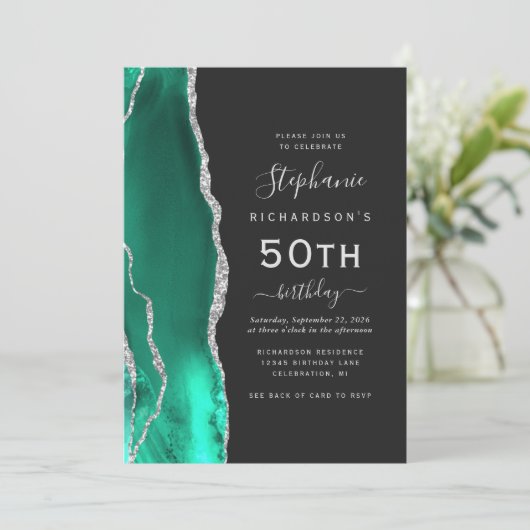 Seafoam Green Silver Agate QR Code 50ste verjaarda Kaart (Staand voorkant)