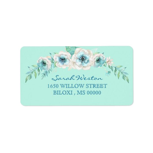Seafoam Green Waterverf Flowers Etiket (Voorkant)