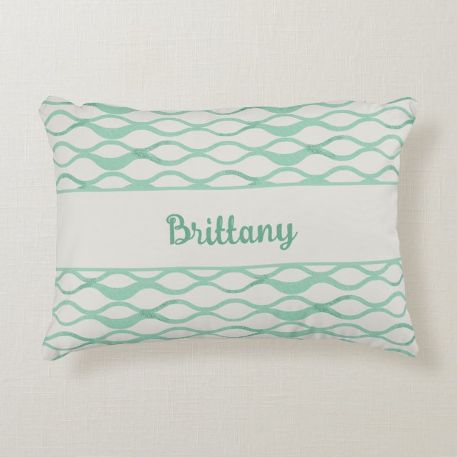 Seafoam Green Waves Personalized Coastal Decor Accent Kussen (Voorkant)