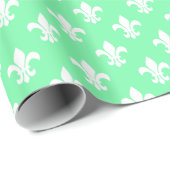 Seafoam Green White Fleur de Lis Pattern Cadeaupapier (Rol Hoek)
