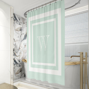 Seafoam Green White - gegoten monogram Douchegordijn