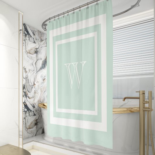 Seafoam Green White - gegoten monogram Douchegordijn