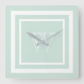 Seafoam Green White - gegoten monogram Vierkante Klok (Voorkant)