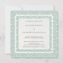 Seafoam Green+White Stillzed Waves Modern Wedding Kaart