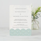 Seafoam Green+White Stylized Waves Elegant Wedding Kaart (Staand voorkant)