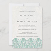 Seafoam Green+White Stylized Waves Elegant Wedding Kaart (Voorkant)