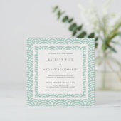 Seafoam Green + White Waves Elegant Beach Wedding Kaart (Staand voorkant)