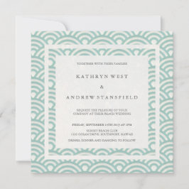Seafoam Green + White Waves Elegant Beach Wedding Kaart