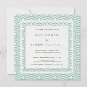 Seafoam Green + White Waves Elegant Beach Wedding Kaart