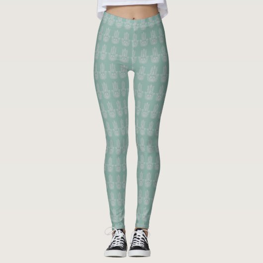 Seafoam Green Yoga Studio Hamsa  Leggings (Voorkant)