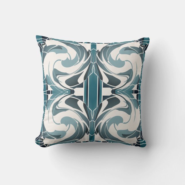Seafoam Grey Gebroken-witte Bloemen Symmetrische M Kussen (Voorkant)