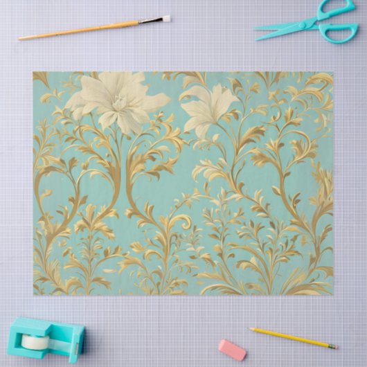 Seafoam Groen en Goud Traditionele Decoupage Tissuepapier (Craft)