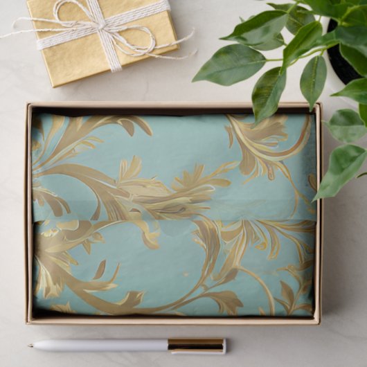 Seafoam Groen en Goud Traditionele Decoupage Tissuepapier (Geschenk)