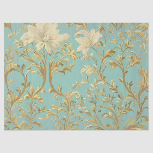 Seafoam Groen en Goud Traditionele Decoupage Tissuepapier (Voorkant)