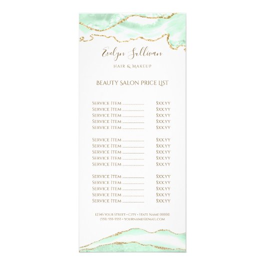 Seafoam groene agaat prijslijst rack kaart (Voorkant)