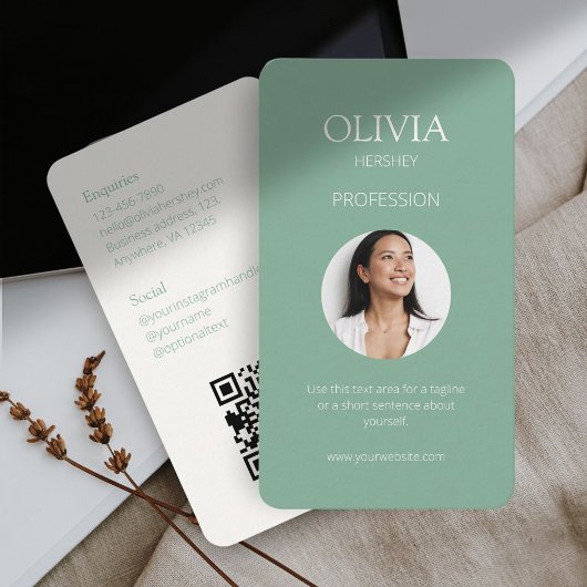 Seafoam Groene Foto Sociale QR Code Visitekaartje