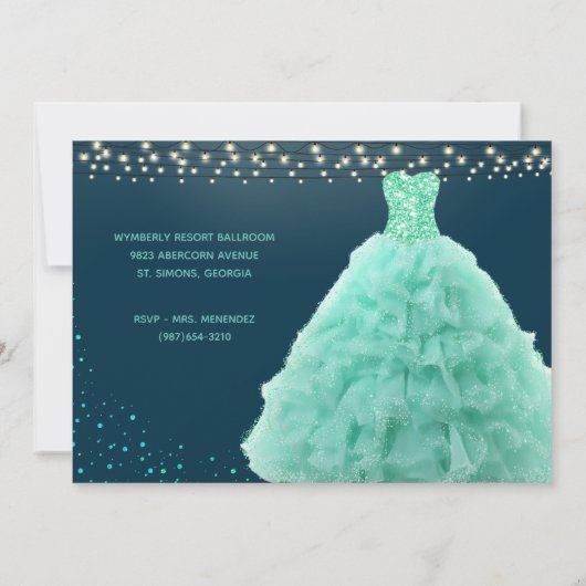  Seafoam Groene Jurk Onder Lichten Quinceanera Kaart (Achterkant)