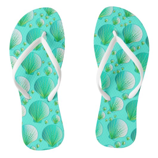 Seafoam groene kruipers op aqua teenslippers (Voetbed)