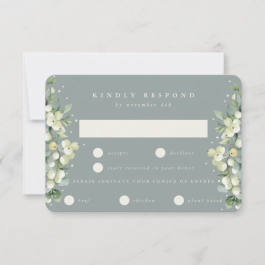 Seafoam Groene Snowberry+Eucalyptus Rand Bruiloft RSVP Kaartje (Voorkant)