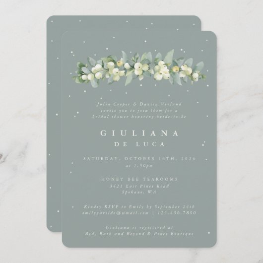 Seafoam Groene Snowberry+Eucalyptus Vrijgezellenfe Kaart (Voorkant / Achterkant)