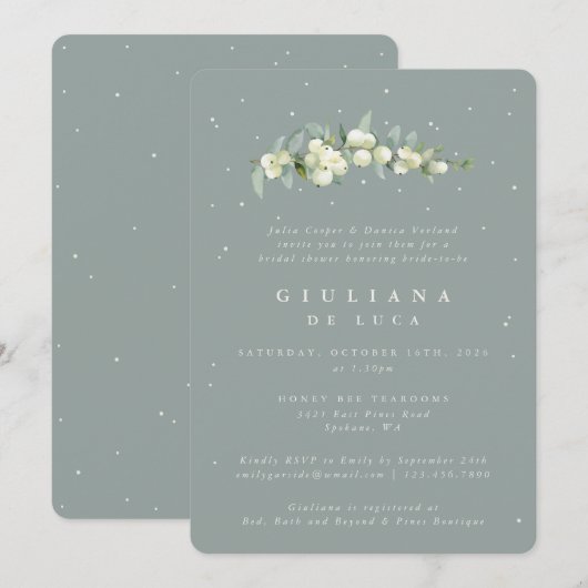 Seafoam Groene Snowberry+Eucalyptus Vrijgezellenfe Kaart (Voorkant / Achterkant)