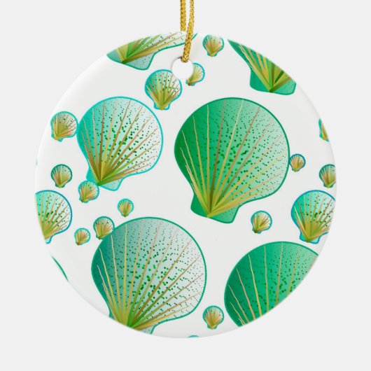 Seafoam groene zeeschelpen op wit keramisch ornament (Voorkant)
