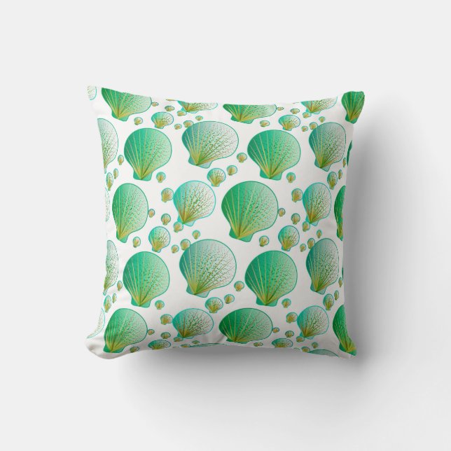 Seafoam groene zeeschelpen op wit kussen (Voorkant)
