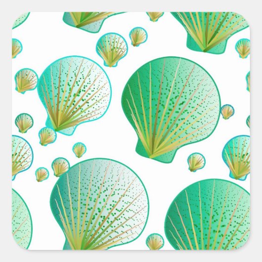Seafoam groene zeeschelpen op wit vierkante sticker (Voorkant)