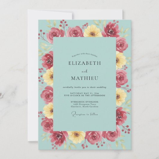 Seafoam Magenta Ranunculus Eucalyptus Bruiloft Kaart (Voorkant)