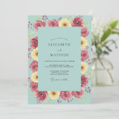 Seafoam Magenta Ranunculus Eucalyptus Bruiloft Kaart (Staand voorkant)