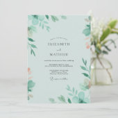 Seafoam Mint Blad Bruiloft Kaart (Staand voorkant)