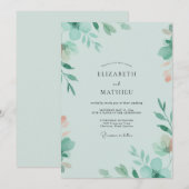 Seafoam Mint Blad Bruiloft Kaart (Voorkant / Achterkant)